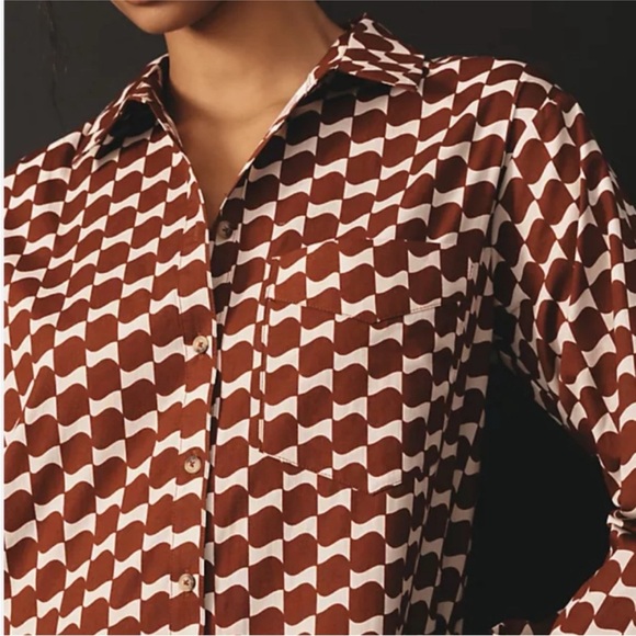 Anthropologie The Soren Long-Sleeve Shirt Dress Maeve size L Petite Orange Motif - Picture 3 of 9